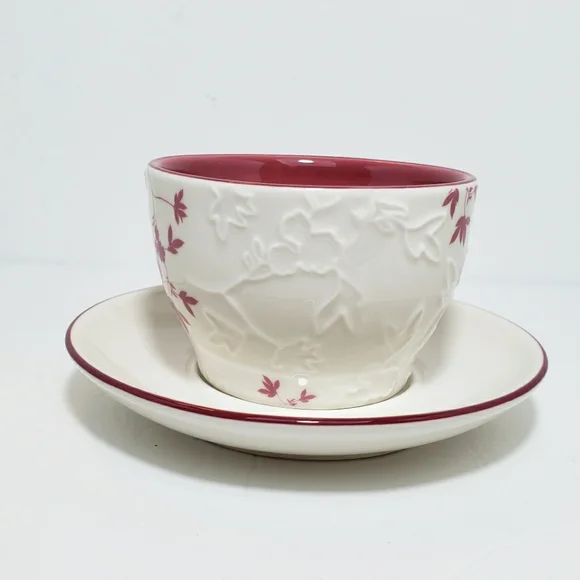Starbucks 2006 Embossed Leaf Mug Cup and Saucer Pink Cream 9 oz - Picture 5 of 14
